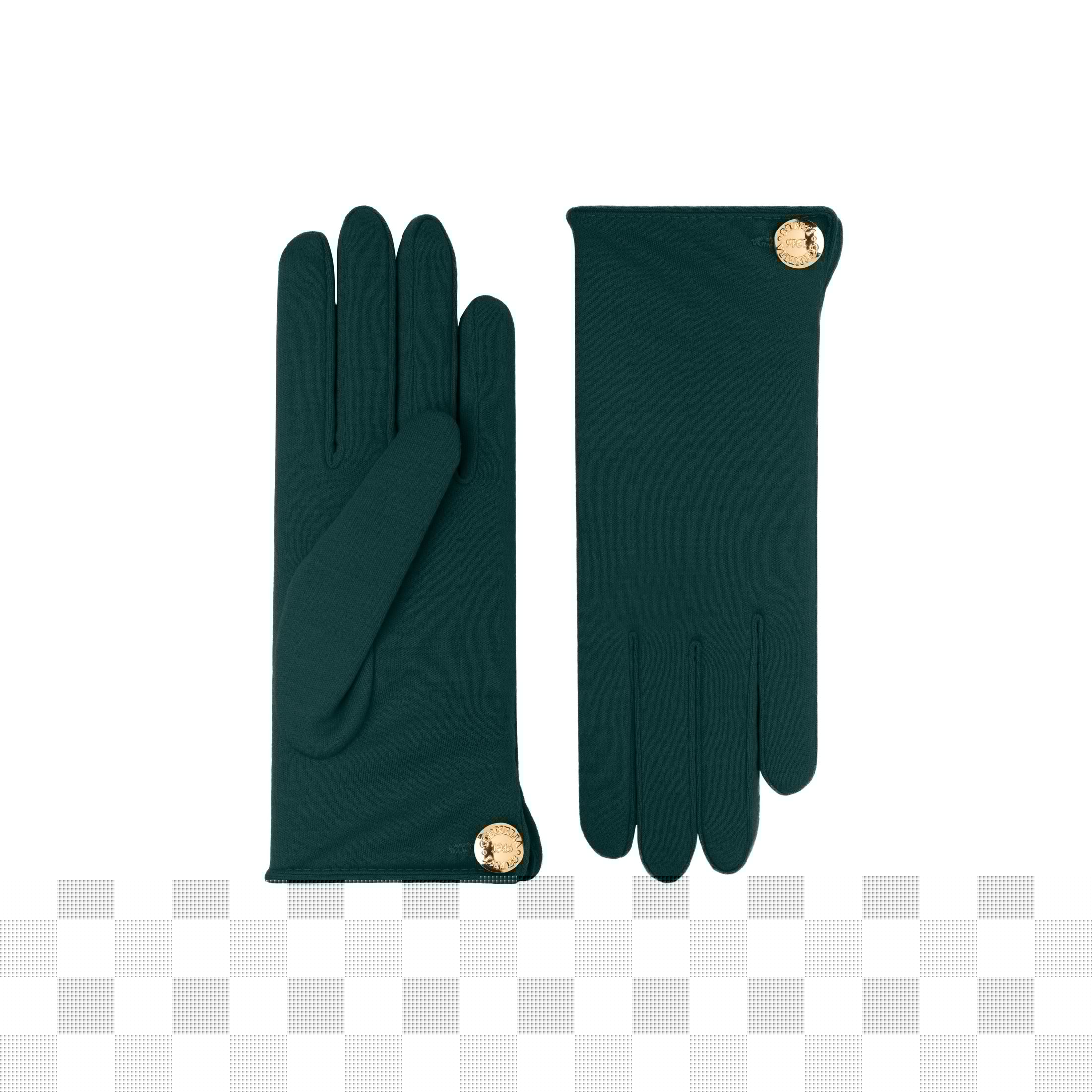 Cornelia | Merino Wool Glove with a Button Cuff Link-Forest-Cornelia James