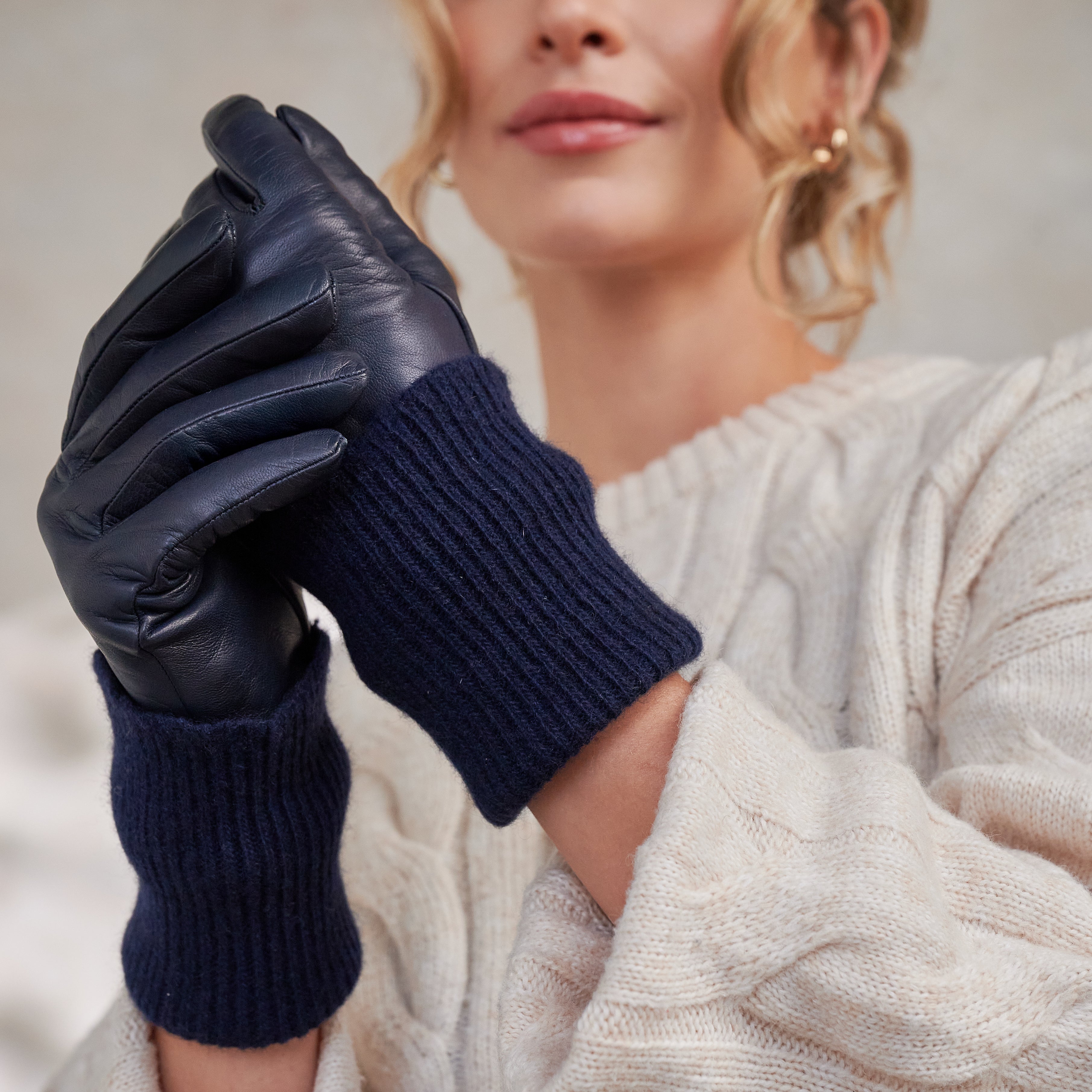Inès | Leather Glove with Cashmere cuff