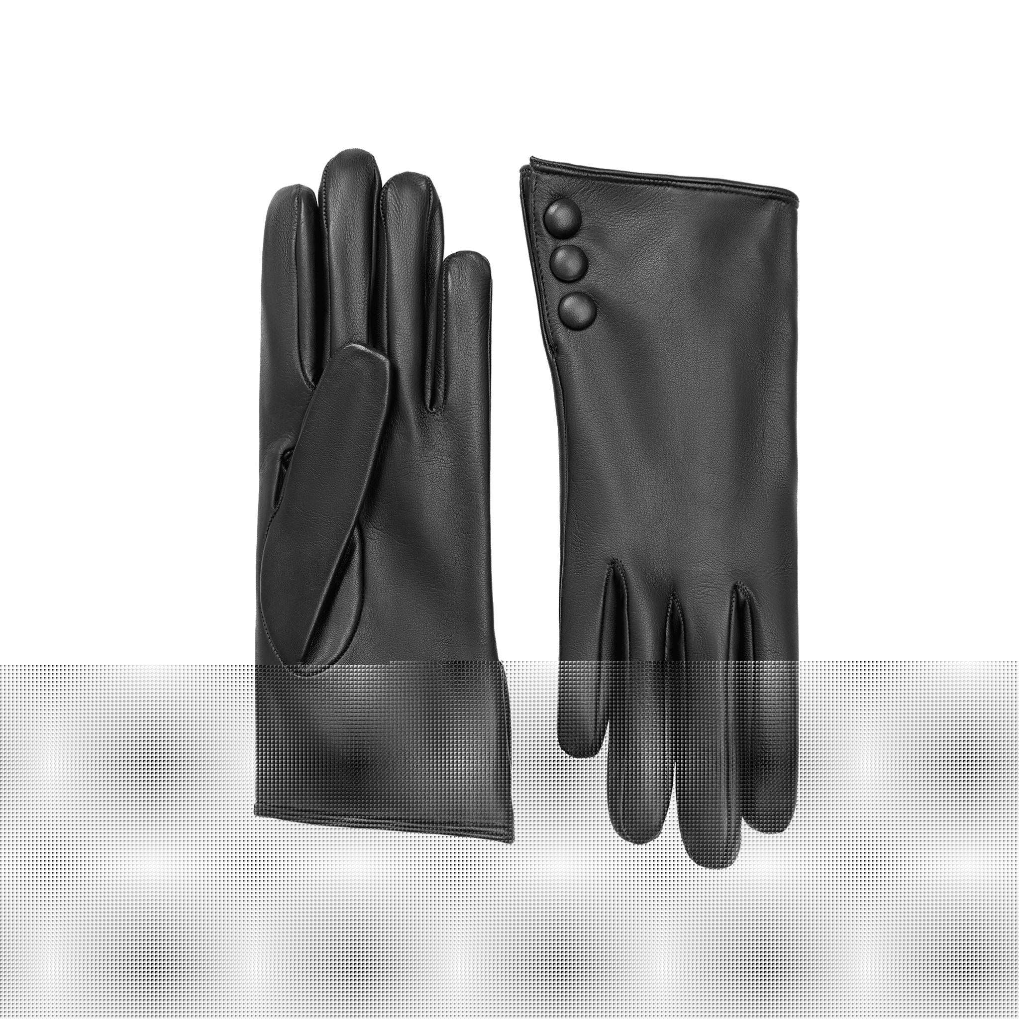Celine | Leather Glove with Button Cuff-Black-Cornelia James