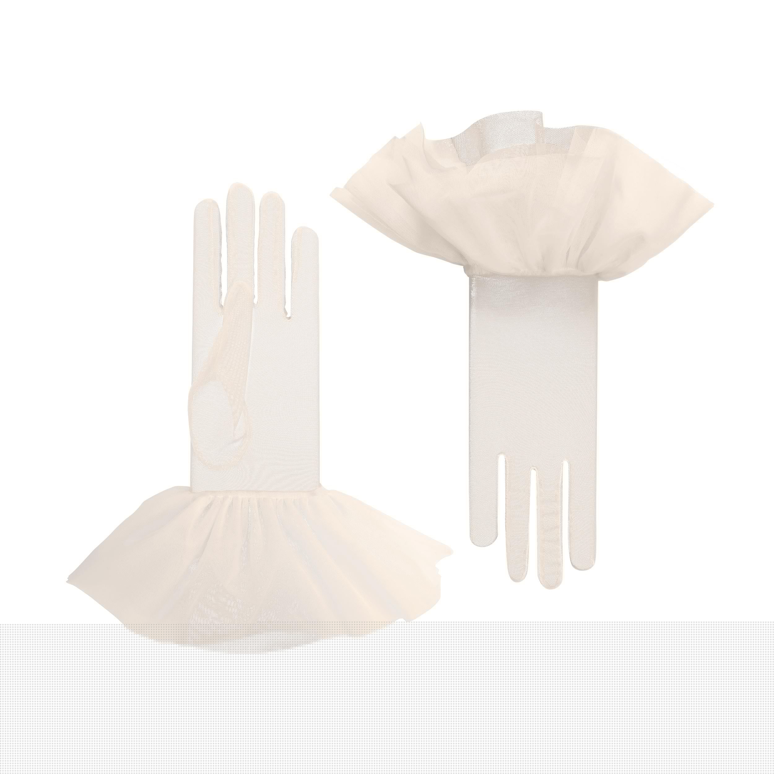 Lara | Tulle Glove with Harlequin Cuff-Ivory-Cornelia James