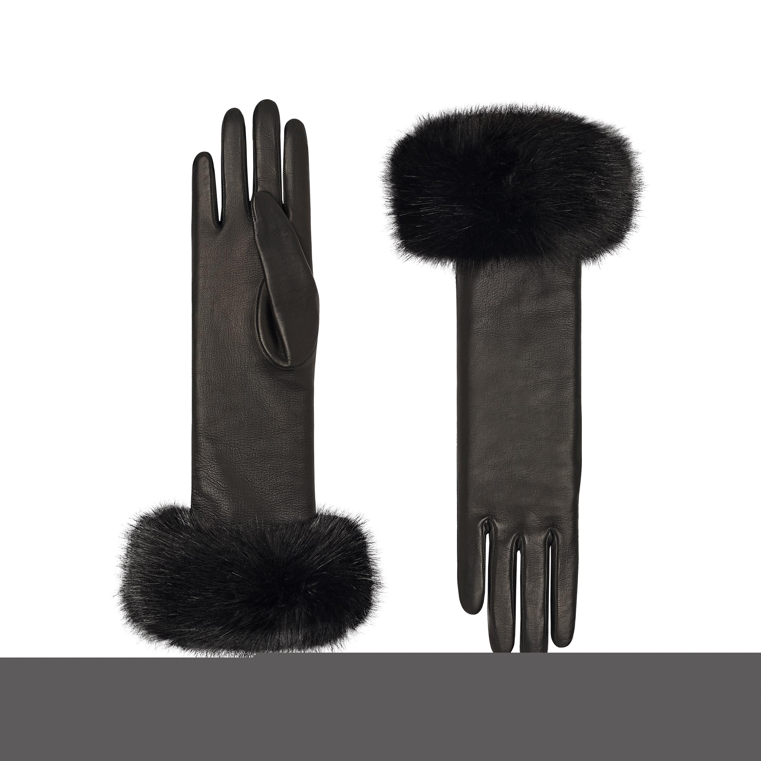 Lucie | Leather Glove with Faux Fur Cuff-Black-Cornelia James